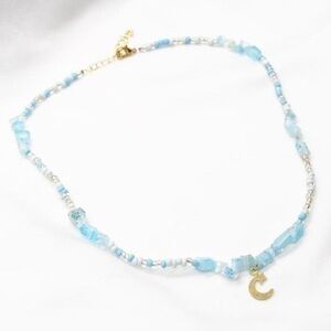 Blue Stone Beaded Moon Necklace